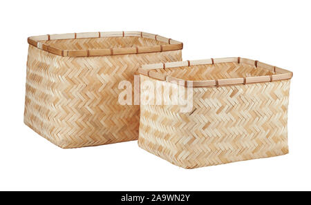 Bamboo baskets isolated on white background with clipping path Stock Photo