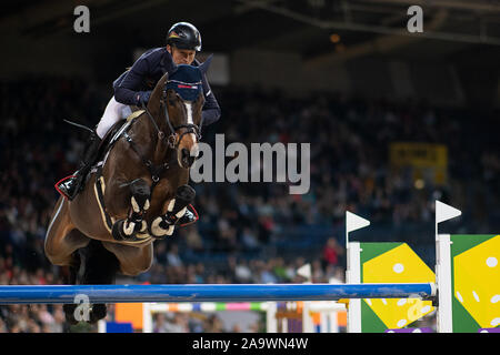 Stuttgart, Germany. 17th Nov, 2019. 35th Stuttgart German Masters, World Cup, Equestrian Sports, Jumping, Grand Prix of Stuttgart: Germany's Michael Jung rides his horse Fischerchelsea. Credit: Sebastian Gollnow/dpa/Alamy Live News Stock Photo