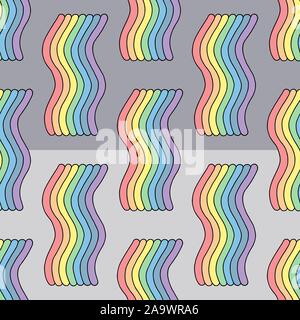 Abstract hand drawn vector seamless pattern. Rainbow waves colorful background for surface design, textile, wrapping paper, wallpaper, phone case prin Stock Vector