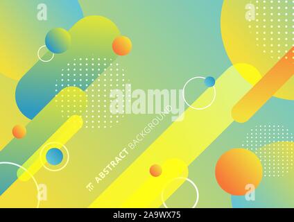 Abstract colorful rounded geometric shapes lines in diagonal rhythm with circles elements dynamic composition background. Minimal motion design. Vecto Stock Vector