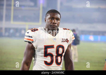 Los Angeles, CA. 17th Nov, 2019. Chicago Bears inside linebacker Roquan Smith (58) during the NFL game between Chicago Bears vs Los Angeles Rams at the Los Angeles Memorial Coliseum in Los Angeles, Ca on November, 2019. Jevone Moore. Credit: csm/Alamy Live News Stock Photo