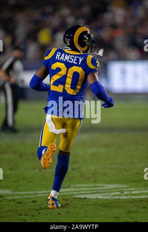 Los Angeles, CA. 17th Nov, 2019. Los Angeles Rams cornerback Jalen Ramsey (20) during the NFL game between Chicago Bears vs Los Angeles Rams at the Los Angeles Memorial Coliseum in Los Angeles, Ca on November, 2019. Jevone Moore. Credit: csm/Alamy Live News Stock Photo