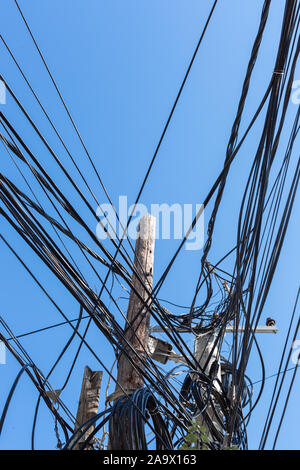 Electricity cable not well organised in Pristina Stock Photo