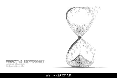 Hourglass 3D low poly dark time of life concept. Deadline present future and past hours gone. Time stream flow value. Creative opportunity ideas Stock Vector