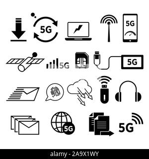 5G Internet isolated icons, speedy network connection Stock Vector