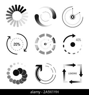 Internet downloading or loading indicators with percentage isolated icon Stock Vector