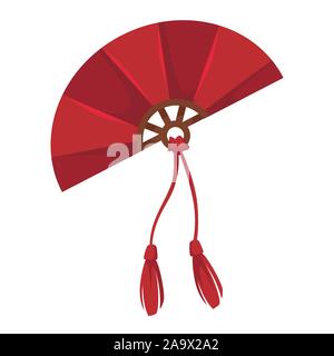 Chinese fan with tassels isolated icon, geisha accessory Stock Vector