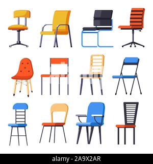 Chairs or armchairs, seats or interior design element isolated objects Stock Vector