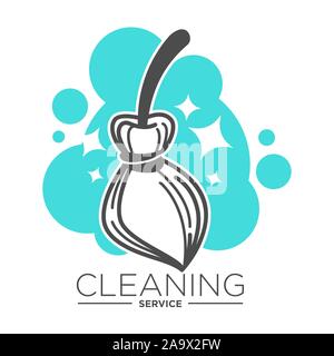 Cleaning service isolated icon, broomstick and foam, sweeping Stock Vector