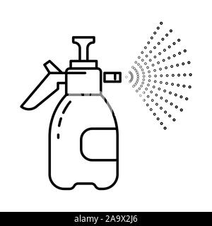 Hand sprayer with pump isolated line icon, garden tool Stock Vector