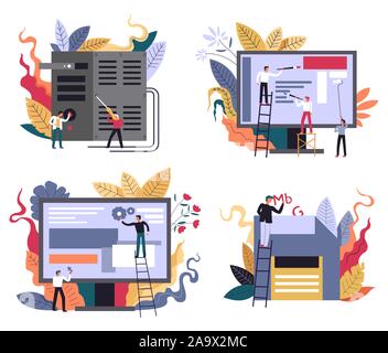 Computer technology, web design and application development, programming icons Stock Vector