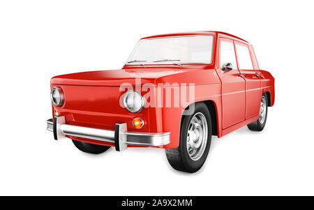 Old red car isolated on the white background. No brand vehicle. 3D render illustration. Stock Photo