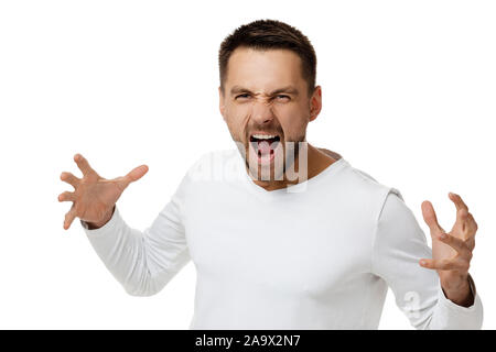 Enraged bearded guy shouting in anger, expressing his aggression over ...