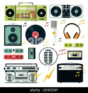 Modern and retro audio devices, music playing, isolated icons Stock Vector