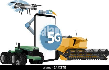 5G network for control smart farm. Smart agriculture 4.0. Vector illustration EPS 10 Stock Vector
