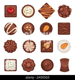 Dessert or chocolate candies isolated icons, coffee break snack Stock Vector