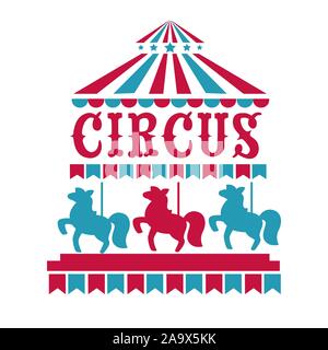 Fun fair, circus or carnival isolated icons, merry-go-round Stock Vector