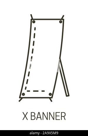Promotional presentation stand, X banner isolated linear icon Stock Vector