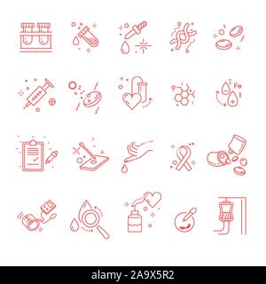 Hematology and blood laboratory or clinic, medicine isolated icons Stock Vector