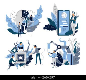 Artificial intelligence, science and technology, isolated abstract icons Stock Vector