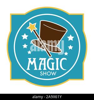 Magic wand and cylinder hat isolated icon, magician show Stock Vector