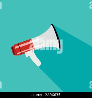 Megaphone icon in flat style isolated on turquoise background. Stock Vector