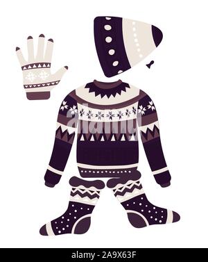 Christmas patterns on knitwear, winter clothes isolated objects Stock Vector