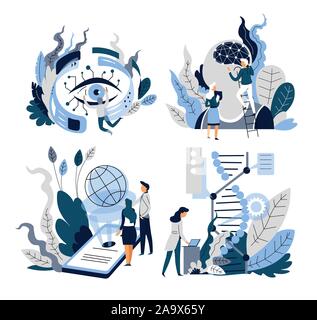 Artificial intelligence isolated icons, programmers and Internet technologies Stock Vector