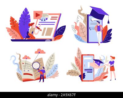 Woman studying online with laptop and graduation cap isolated on ...