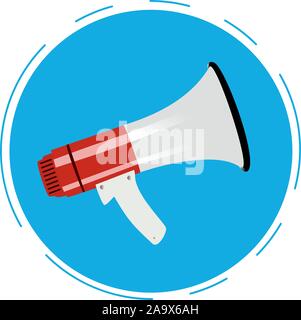 Megaphone icon in flat style isolated on blue background with lines. Stock Vector