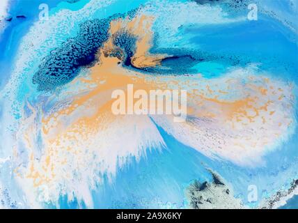 Abstract art spirit orange white blue colors acrylic splash on canvas picture vector illustration. Stock Vector