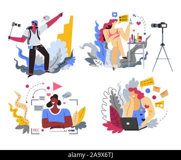Web blogging, bloggers or content makers isolated icons Stock Vector