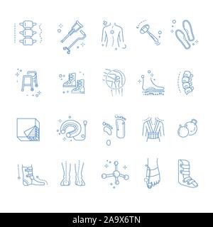 Injury or trauma rehabilitation and orthopedics isolated linear icons Stock Vector