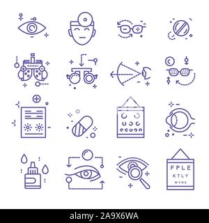 Eye treatment, ophthalmology isolated linear icons, medicine and healthcare Stock Vector