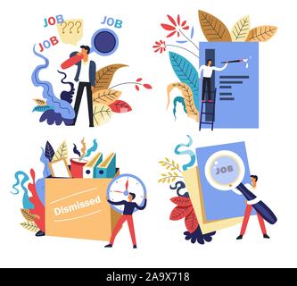 Job search and unemployment isolated icons, hiring and recruitment Stock Vector