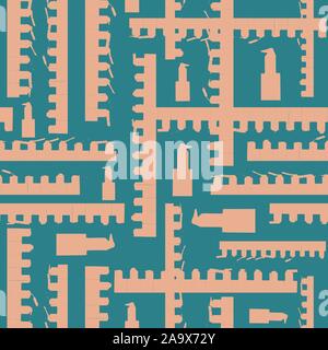 Abstract torn fragments of notepad paper in aqua and salmon pink. Seamless geometric vector pattern. Great for wellness, gift products, stationery Stock Vector