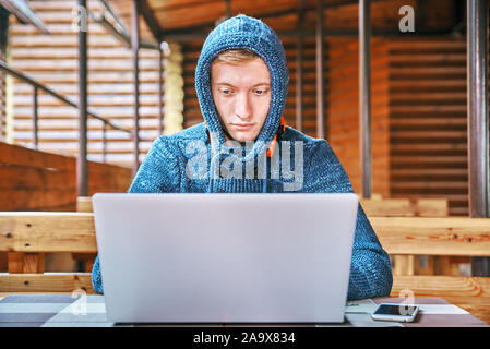male hacker at the computer. digital technology protection concept Stock Photo