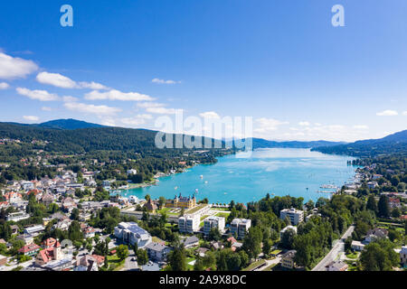 Velden village view at the beautiful lake Wörthersee in Carinthia, Austria. Stock Photo
