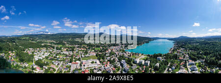 Velden village panorama view at the beautiful lake Wörthersee in Carinthia, Austria. Stock Photo