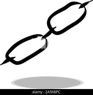 Chain icon on white background, flat design, hand drawing. Illustration of chainlet, contour of symbol Stock Vector