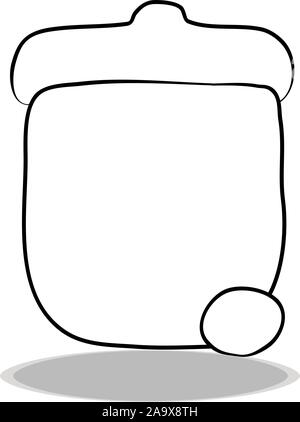 Trash can icon on white background, flat design, hand drawing. Illustration of container, contour of symbol Stock Vector
