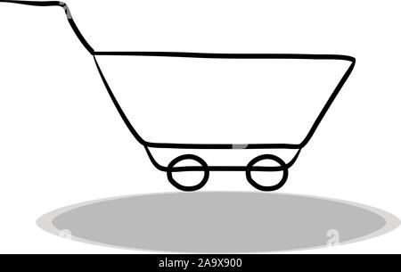 Shopping trolley icon on white background, flat design, hand drawing. Illustration of shipping, contour of symbol Stock Vector