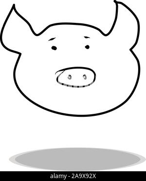Pig icon on white background, flat design, hand drawing. Illustration of food, contour of symbol Stock Vector