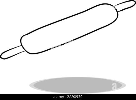 Trash can icon on white background, flat design, hand drawing. Illustration of kitchen utensil, contour of symbol Stock Vector
