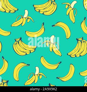 Banana seamless pattern, vector background with yellow bananas for Hawaiian shirt Stock Vector