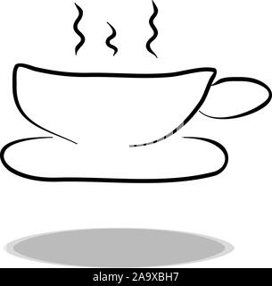 Hot drink icon on white background, flat design, hand drawing. Illustration cup, contour of symbol Stock Vector