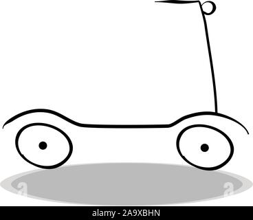 Scooter icon on white background, flat design, hand drawing. Illustration eco friendly transport, contour of symbol Stock Vector