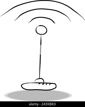 Router icon on white background, flat design, hand drawing. Illustration antenna, contour of symbol Stock Vector