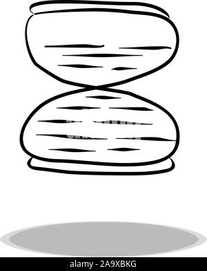 Hourglass icon on white background, flat design, hand drawing. Illustration time, contour of symbol Stock Vector