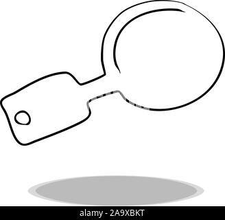 Frying pan icon on white background, flat design, hand drawing. Illustration cooking utensils, contour of symbol Stock Vector
